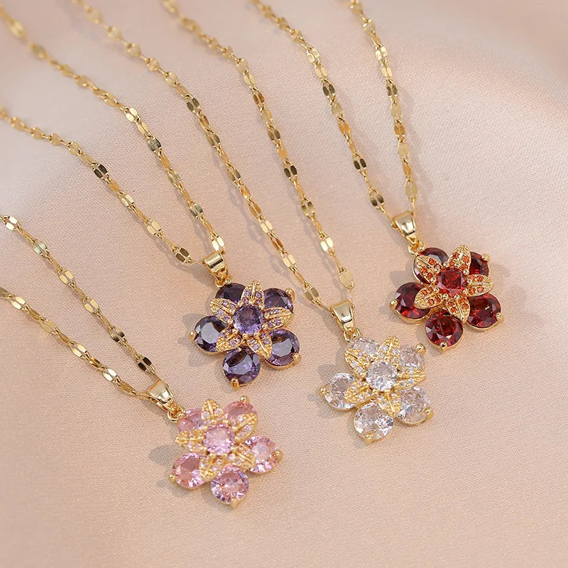 BloomSpin-Zircon Flower Necklace 🌸💎 Elegance in Motion