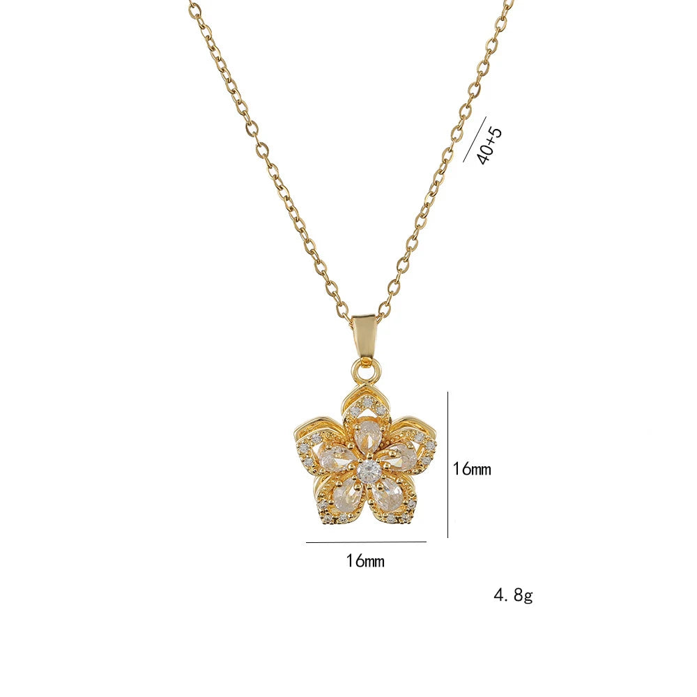 BloomSpin-Zircon Flower Necklace 🌸💎 Elegance in Motion