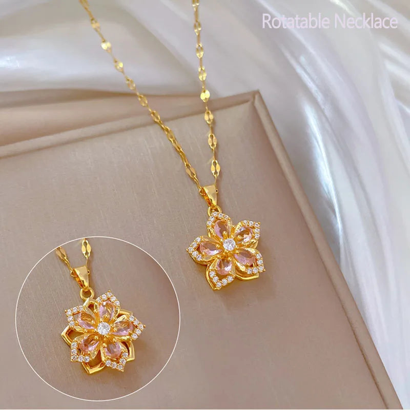 BloomSpin-Zircon Flower Necklace 🌸💎 Elegance in Motion