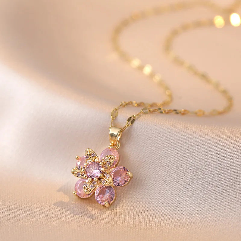 BloomSpin-Zircon Flower Necklace 🌸💎 Elegance in Motion