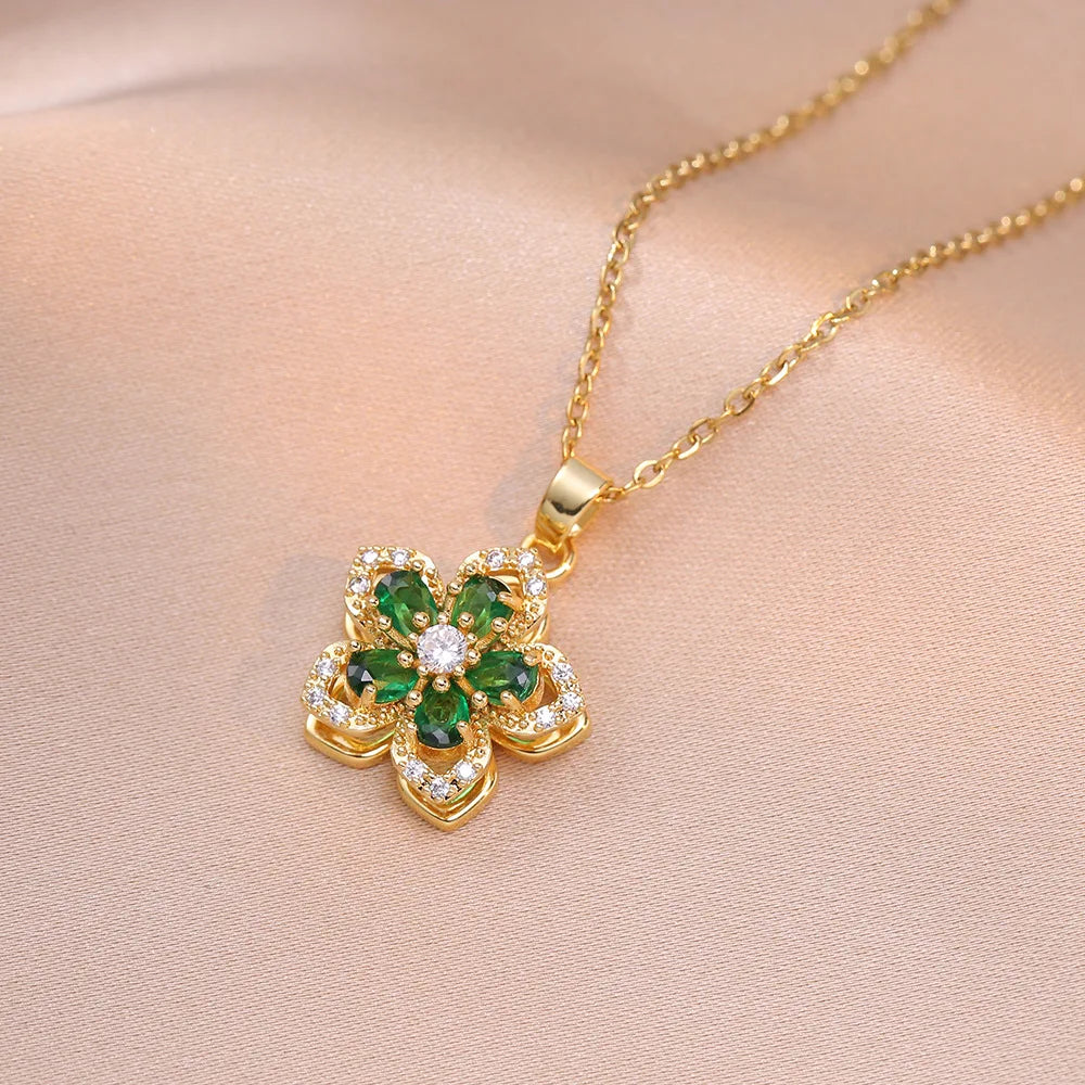 BloomSpin-Zircon Flower Necklace 🌸💎 Elegance in Motion