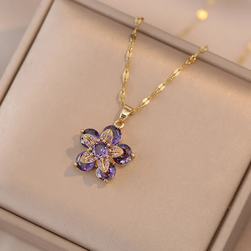BloomSpin-Zircon Flower Necklace 🌸💎 Elegance in Motion
